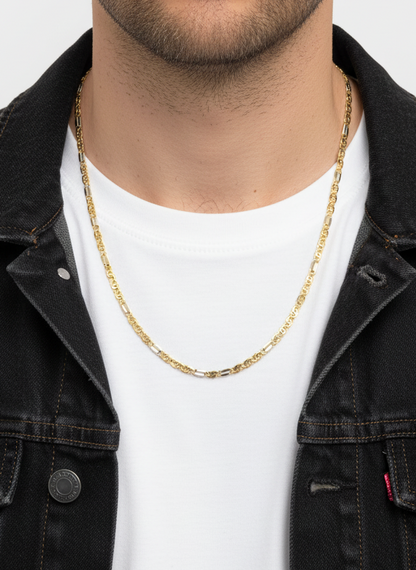 Comprar collar cadena eslabones ojo de lince, intercalando oro amarillo de 18kt y oro blanco y cierre tipo mosquetón. Joyería Ian'Or.