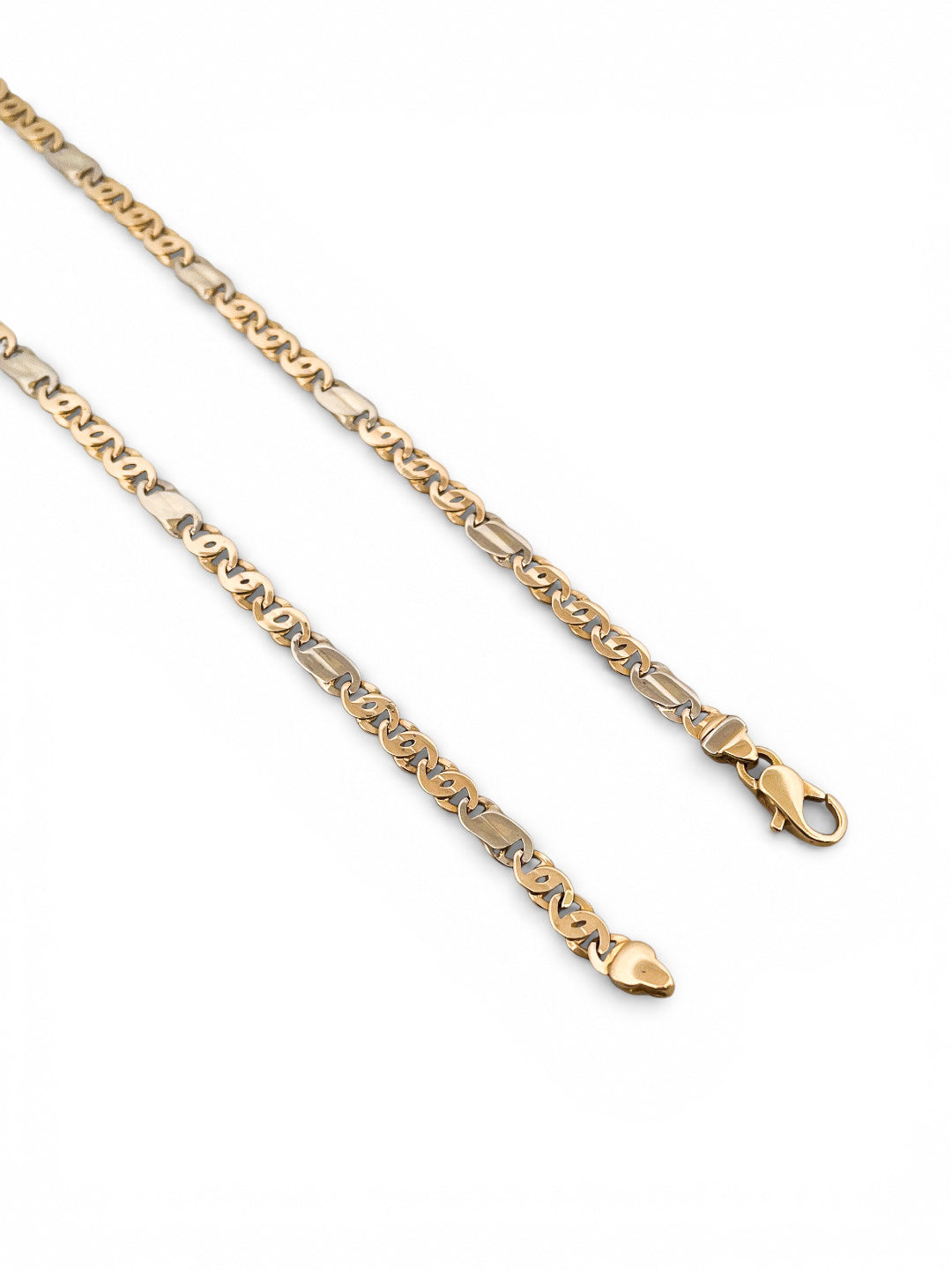 Comprar collar cadena eslabones ojo de lince, intercalando oro amarillo de 18kt y oro blanco y cierre tipo mosquetón. Joyería Ian'Or.