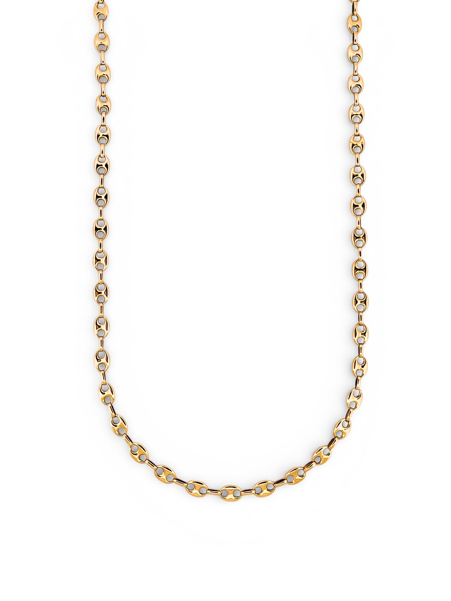 Comprar collar de oro amarillo de 18kt de cadena de calabrote o grano de café. La cadena mide 68cm de largo y tiene un grosor de 5,70mm. Cadenas calabrote oro 18kt baratas