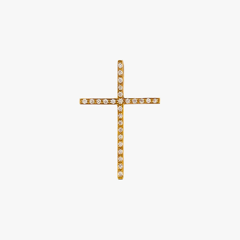 Comprar colgante en forma de cruz con 26 diamantes talla brillante realizada en oro amarillo de 18kt. Cruces de oro y diamantes 18kt baratas