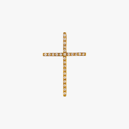 Comprar colgante en forma de cruz con 26 diamantes talla brillante realizada en oro amarillo de 18kt. Cruces de oro y diamantes 18kt baratas