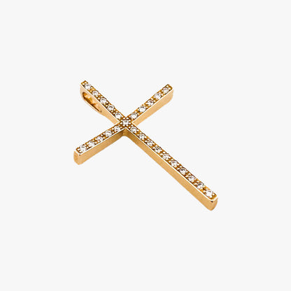 Comprar colgante en forma de cruz con 26 diamantes talla brillante realizada en oro amarillo de 18kt. Cruces de oro y diamantes 18kt baratas