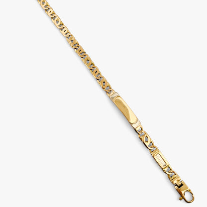 Comprar pulsera no me olvides realizada oro amarillo de 18kt con cadena tipo ojo de lince y una placa. Esta pulsera dispone de cierre tipo mosquetón.Esclavas de oro 18kt baratas.
