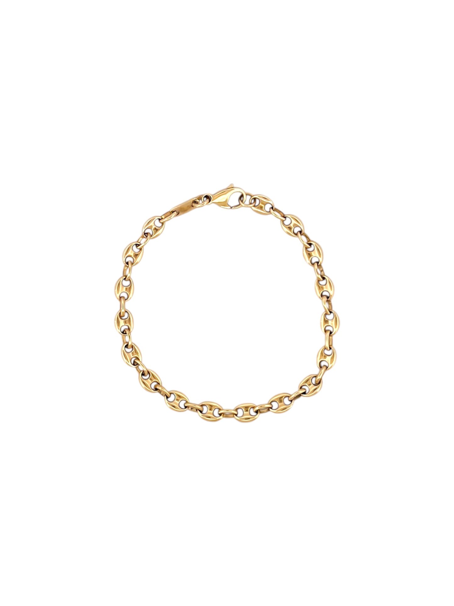 Comprar pulsera de oro de 18kt con cadena tipo calabrote de 4,68mm de grosor. La pulsera mide 16,5cm y dispone de cierre tipo mosquetón. Joyería de segunda mano Barcelona.