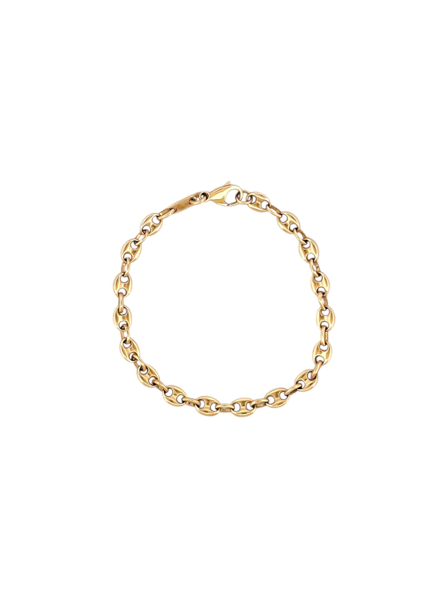 Comprar pulsera de oro de 18kt con cadena tipo calabrote de 4,68mm de grosor. La pulsera mide 16,5cm y dispone de cierre tipo mosquetón. Joyería de segunda mano Barcelona.