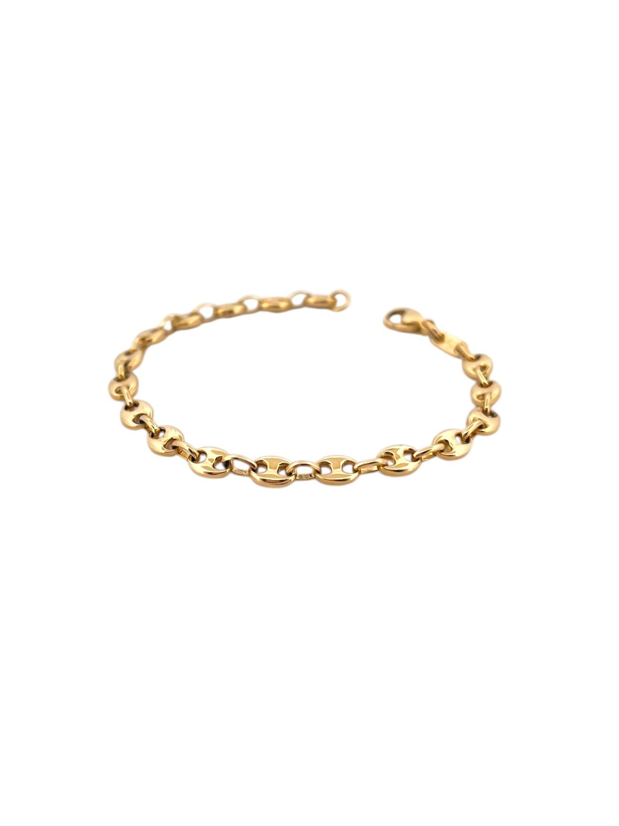 Comprar pulsera de oro de 18kt con cadena tipo calabrote de 4,68mm de grosor. La pulsera mide 16,5cm y dispone de cierre tipo mosquetón. Joyería de segunda mano Barcelona.
