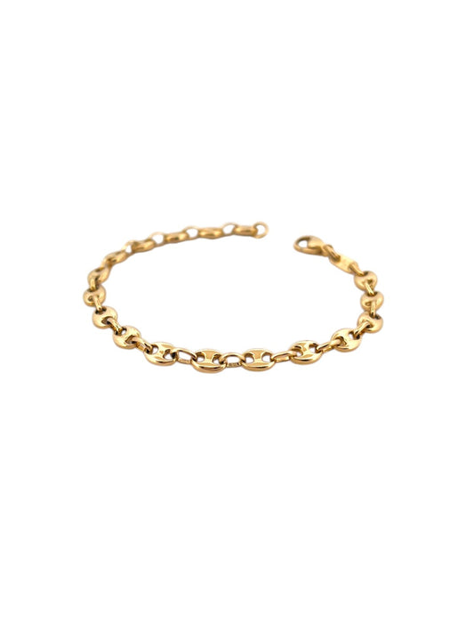 Comprar pulsera de oro de 18kt con cadena tipo calabrote de 4,68mm de grosor. La pulsera mide 16,5cm y dispone de cierre tipo mosquetón. Joyería de segunda mano Barcelona.