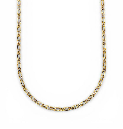 Comprar cadena realizada en oro amarillo de 18kt con eslabones ojo de tigre y cierre tipo mosquetón. Joyas restauradas. Cadenas de oro de 18kt