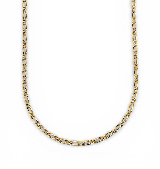 Comprar cadena realizada en oro amarillo de 18kt con eslabones ojo de tigre y cierre tipo mosquetón. Joyas restauradas. Cadenas de oro de 18kt