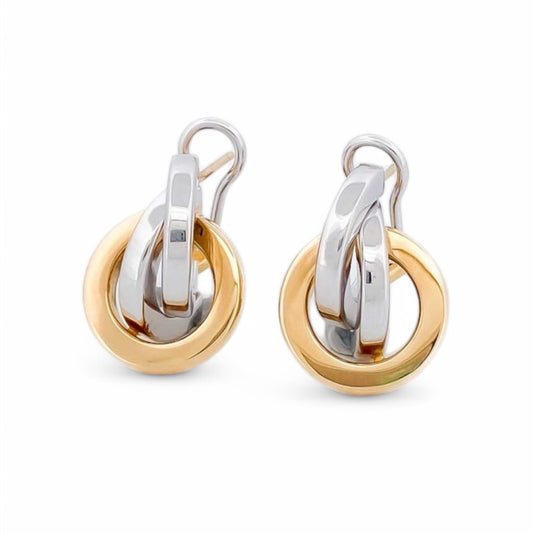 Comprar pendientes de oro blanco y amarillo de 18kt en formas circulares. Cierre Omega. Pendientes de oro baratos Ian'Or. Pendientes oro 18kt. Envío gratis. 