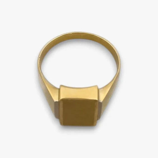 Comprar anillo tipo sello de oro amarillo de 18kt con frontal mate. Joyas de segunda mano y restauradas. Sellos de hombre de oro 18kt baratos.