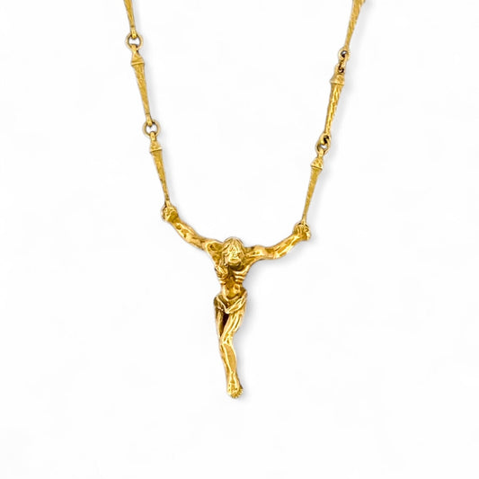 Comprar collar cadena Cristo de Dalí realizada en oro amarillo de 18kt y cierre desplegable. Regalo ideal para persona católica. Joyería Ian'Or.