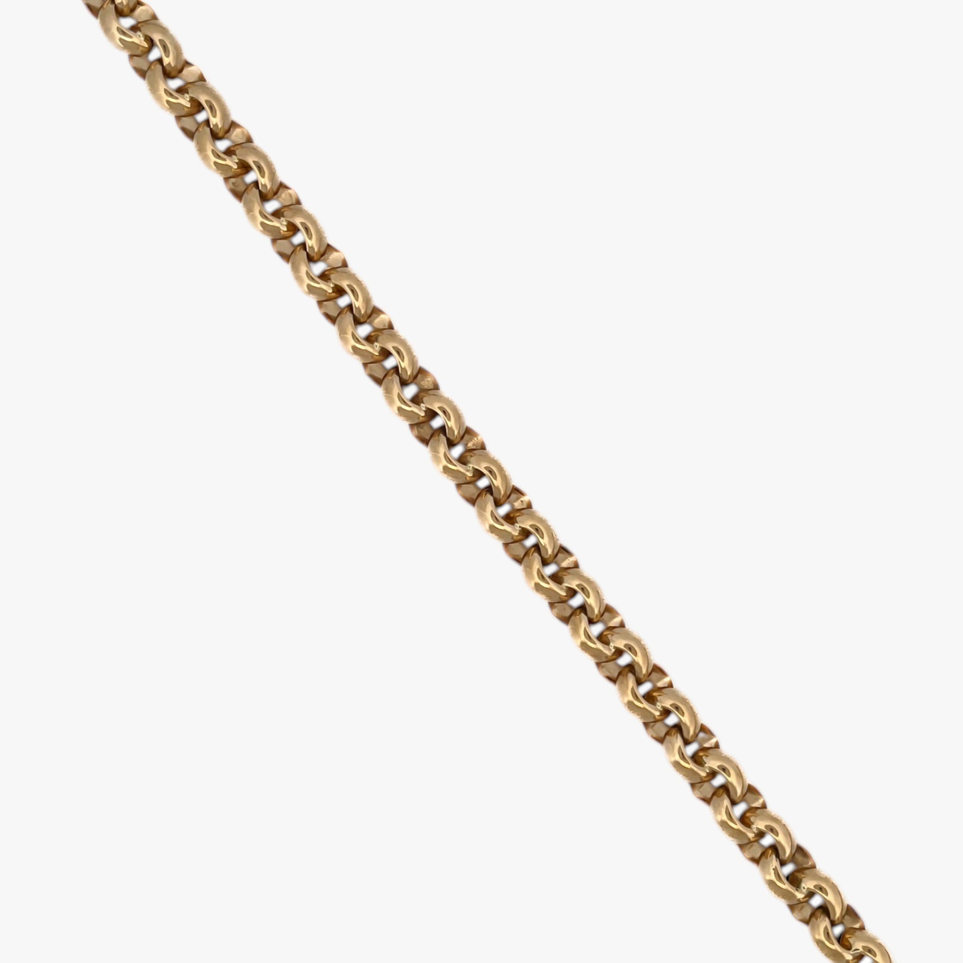 Comprar collar de oro amarillo de 18kt con cadena tipo rolo hueca. Dispone de un cierre tipo reasa. La cadena mide 45cm largo y con un grosor de 7,80mm. Joyería Ian'or, dónde comprar y vender oro al mejor precio en Barcelona. Joyas de segunda mano y restauradas en Barcelona.