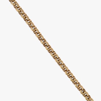 Comprar collar de oro amarillo de 18kt con cadena tipo rolo hueca. Dispone de un cierre tipo reasa. La cadena mide 45cm largo y con un grosor de 7,80mm. Joyería Ian'or, dónde comprar y vender oro al mejor precio en Barcelona. Joyas de segunda mano y restauradas en Barcelona.