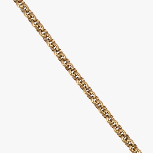 Comprar collar de oro amarillo de 18kt con cadena tipo rolo hueca. Dispone de un cierre tipo reasa. La cadena mide 45cm largo y con un grosor de 7,80mm. Joyería Ian'or, dónde comprar y vender oro al mejor precio en Barcelona. Joyas de segunda mano y restauradas en Barcelona.