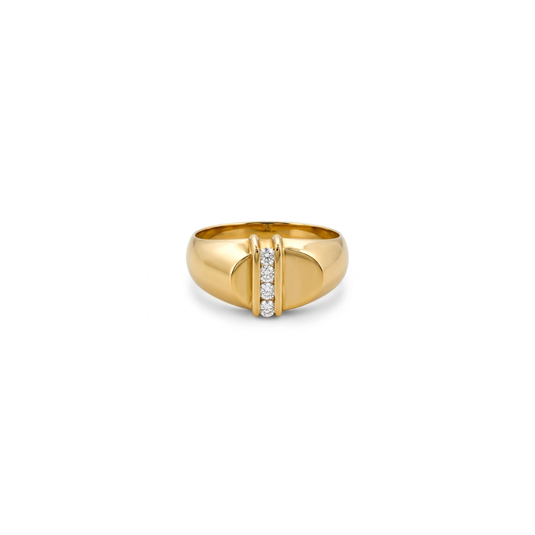 Comprar anillo realizado en oro amarillo de 18kt y carril de 4 diamantes talla brillante en la parte central del anillo. Joyería Ian'Or. Envío gratis.