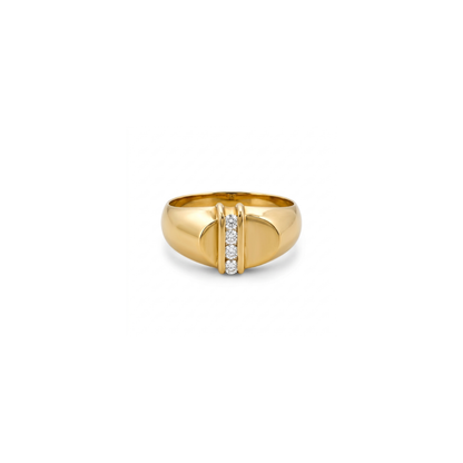Comprar anillo realizado en oro amarillo de 18kt y carril de 4 diamantes talla brillante en la parte central del anillo. Joyería Ian'Or. Envío gratis.