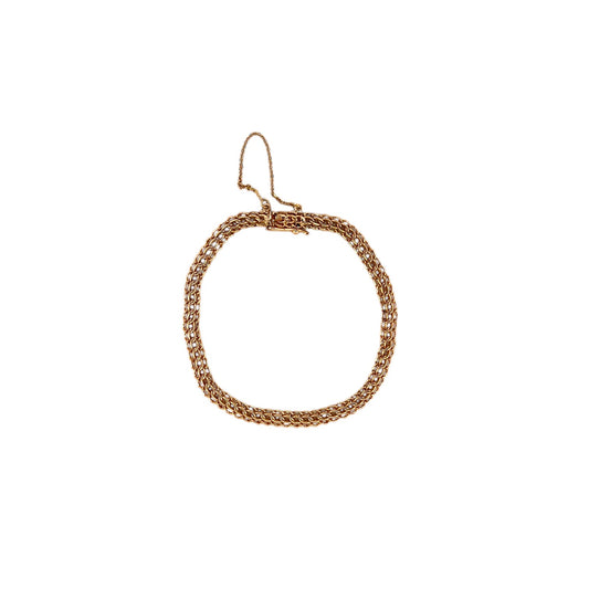 Comprar pulsera oro amarillo de 18kt con cadena tipo bizantina. La pulsera mide 20cm y dispone de cierre tipo cajón y brazo y cadena de seguridad.Pulseras oro 18kt al mejor precio. Ian'Or.