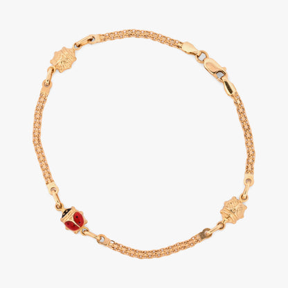 comprar Pulsera bismark de oro amarillo de 18Kt y cierre tipo mosquetón con tres mariquitas con esmalte rojo y negro. Envío gratuito