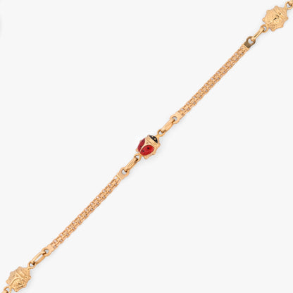 comprar Pulsera bismark de oro amarillo de 18Kt y cierre tipo mosquetón con tres mariquitas con esmalte rojo y negro. Envío gratuito
