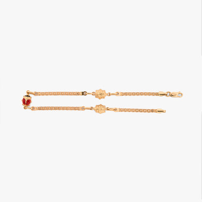 comprar Pulsera bismark de oro amarillo de 18Kt y cierre tipo mosquetón con tres mariquitas con esmalte rojo y negro. Envío gratuito