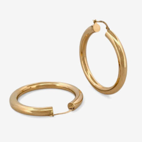 Comprar pendientes aro de oro amarillo de 18kt de 32mm de diámetro y 4,96mm de grosor. Estos pendientes disponen de cierre tipo criolla. Joyería Ian'Or. Envío gratis. 