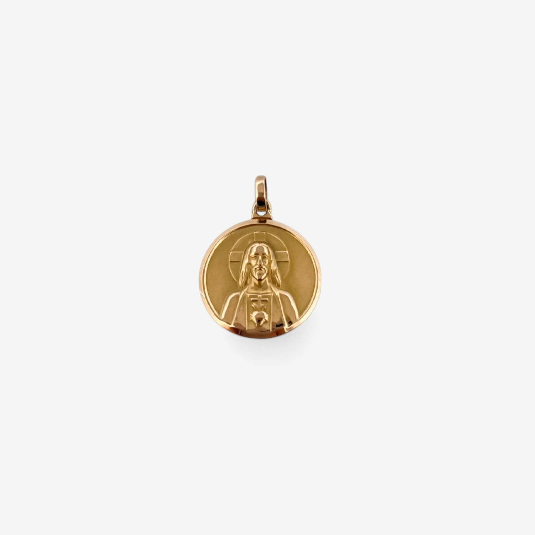 Comprar colgante medalla tipo escapulario realizado en oro amarillo de 18kt con grabado de la Virgen del Carmen y el corazón de Jesús.Joyas de oro al mejor precio
