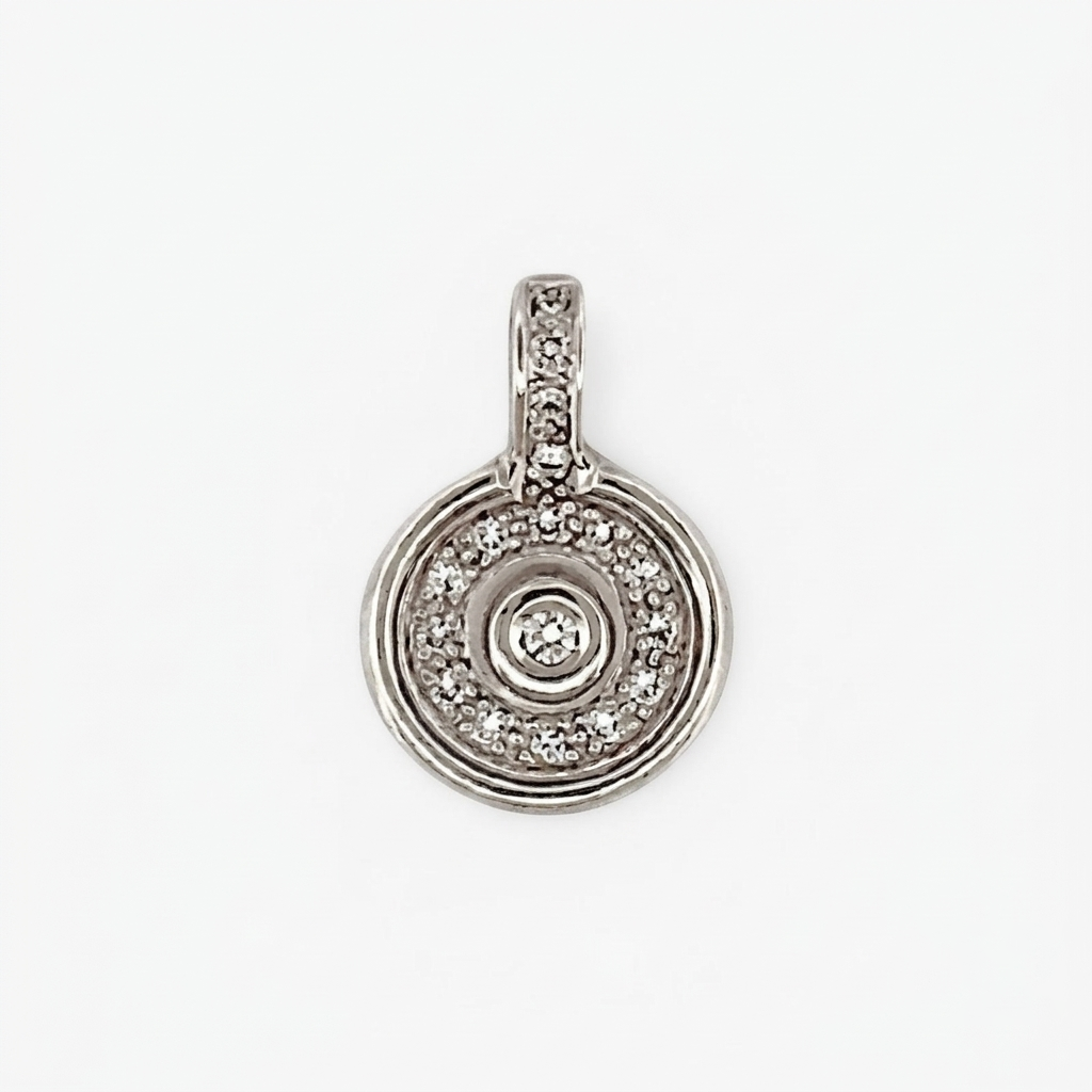 Colgante medalla oro blanco con diamantes - 26637GV