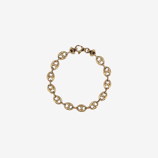 Comprar pulsera de oro de 18kt con cadena tipo calabrote hueca de 9,26mm de grosor y 21,5 cm de largo. Esta pulsera dispone de cierre tipo mosquetón.
Pulseras grano de café calabrote baratas