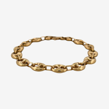 Comprar pulsera de oro de 18kt con cadena tipo calabrote hueca de 9,26mm de grosor y 21,5 cm de largo. Esta pulsera dispone de cierre tipo mosquetón.
Pulseras grano de café calabrote baratas
