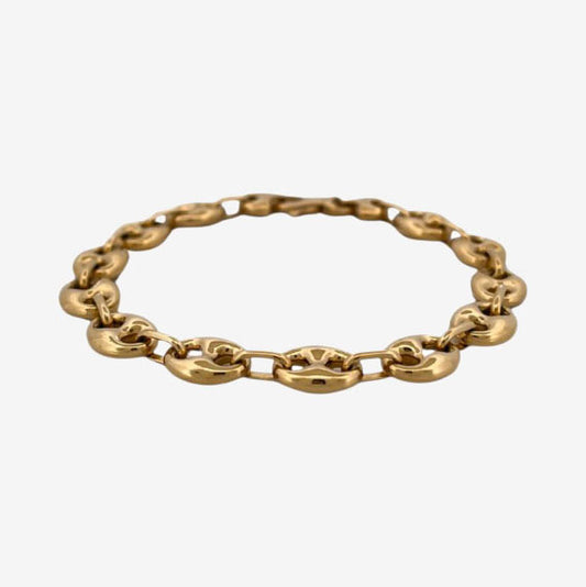 Comprar pulsera de oro de 18kt con cadena tipo calabrote hueca de 9,26mm de grosor y 21,5 cm de largo. Esta pulsera dispone de cierre tipo mosquetón.
Pulseras grano de café calabrote baratas