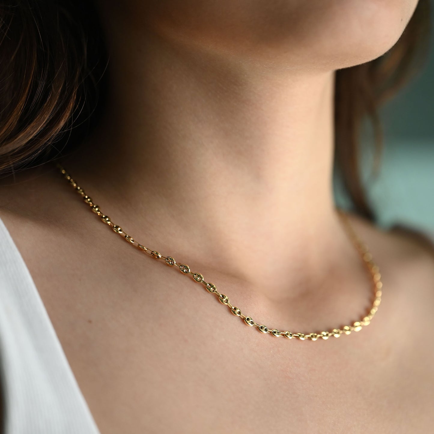 Comprar Cadena tipo calabrote grano de café de oro de 18kt. Dispone de cierre tipo mosquetón 41cm largo. Envío gratis