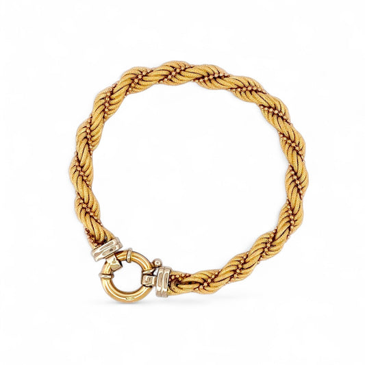 Comprar pulsera oro amarillo de 18kt de cadena cordón combinado. Esta pulsera dispone de cierre de reasa. Joyas al mejor precio en Barcelona. Ian'Or.
