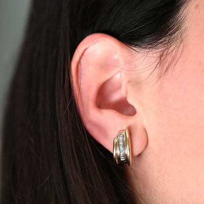 Pendientes medio aro oro amarillo 18kt y diamantes - 26980GV