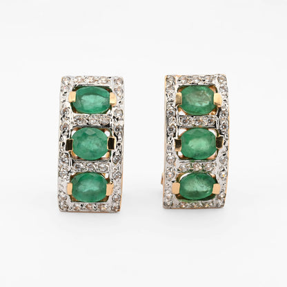 Pendientes oro amarillo 18kt diamantes y esmeraldas - 26981GV