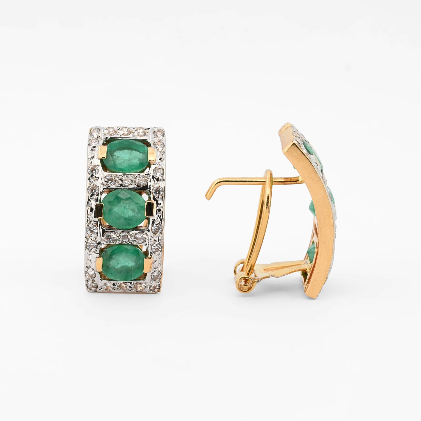 Pendientes oro amarillo 18kt diamantes y esmeraldas - 26981GV