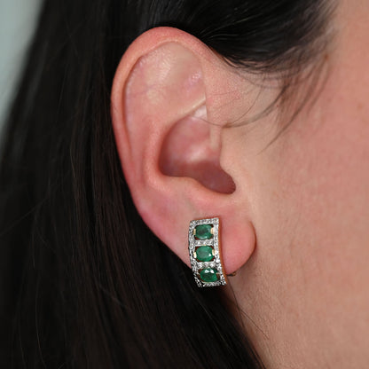 Pendientes oro amarillo 18kt diamantes y esmeraldas - 26981GV