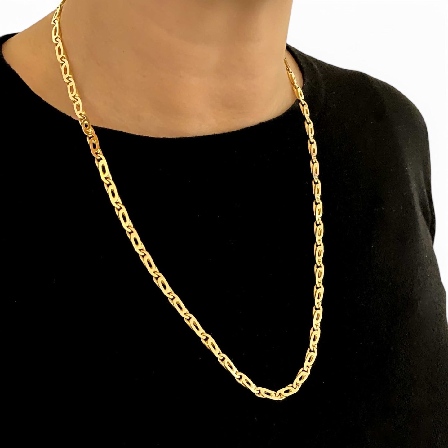 27098C - Collar cadena eslabones ojo de tigre oro 18kt - 60cm