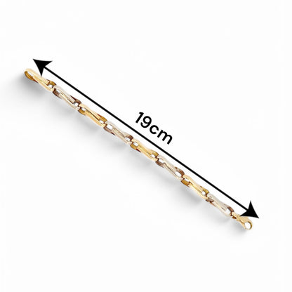 Pulsera de eslabones bicolor en oro blanco y amarillo de 18Kt de 19cm de largo y cierre tipo mosquetón. Pulseras de oro baratas Barcelona. Joyería Ian'Or.