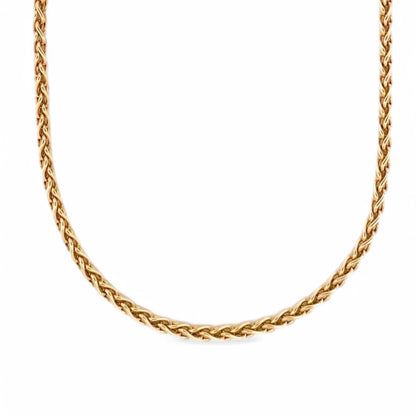 Cadena de oro amarillo de 18kt de cordón con eslabones palmera. La cadena mide 52,4cm de largo y 3,9mm de grosor y dispone de un cierre tipo mosquetón. Cadenas oro baratas
