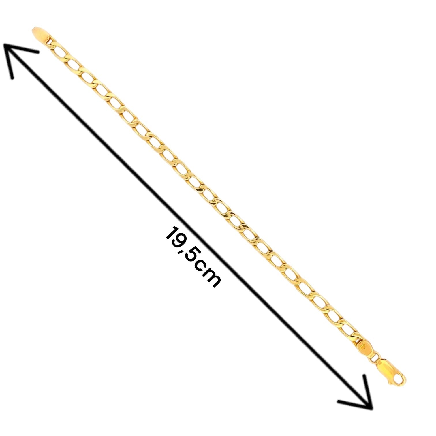 Pulsera de cadena bilbaína en oro amarillo de 18Kt de 19,5cm de largo con eslabones alargado cierre tipo mosquetón.. Pulseras de oro de hombre baratas Barcelona.