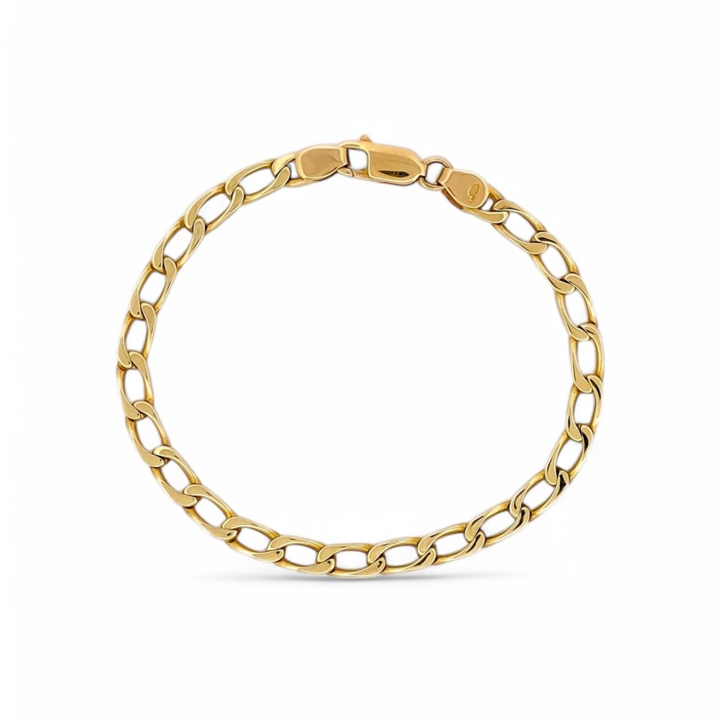 Pulsera de cadena bilbaína en oro amarillo de 18Kt de 19,5cm de largo con eslabones alargado cierre tipo mosquetón.. Pulseras de oro de hombre baratas Barcelona.