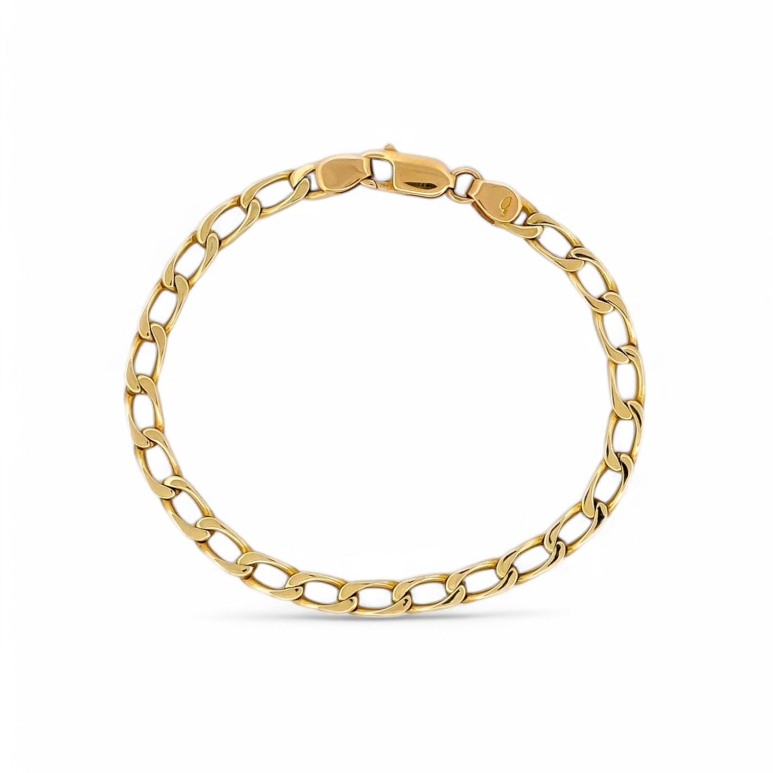 Pulsera de cadena bilbaína en oro amarillo de 18Kt de 19,5cm de largo con eslabones alargado cierre tipo mosquetón.. Pulseras de oro de hombre baratas Barcelona.