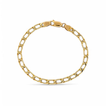 Pulsera de cadena bilbaína en oro amarillo de 18Kt de 19,5cm de largo con eslabones alargado cierre tipo mosquetón.. Pulseras de oro de hombre baratas Barcelona.