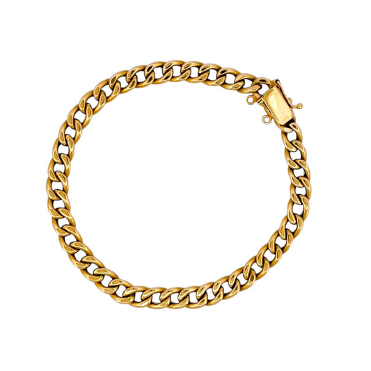 Comprar pulsera oro amarillo de 18kt con cadena tipo cubana. La pulsera mide 22,6cm de largo y 6,42mm de grosor. Joyas al mejor precio en Barcelona. Ian'Or.