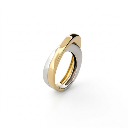 Comprar sortija lisa cruzada realizada en oro amarillo y oro blanco de 18kt. Joyas de segunda mano. Joyas restauradas. Joyería Ian'Or. Envío gratis.