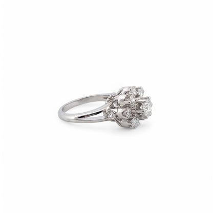 27490C - Sortija oro blanco con rosetón diamantes
