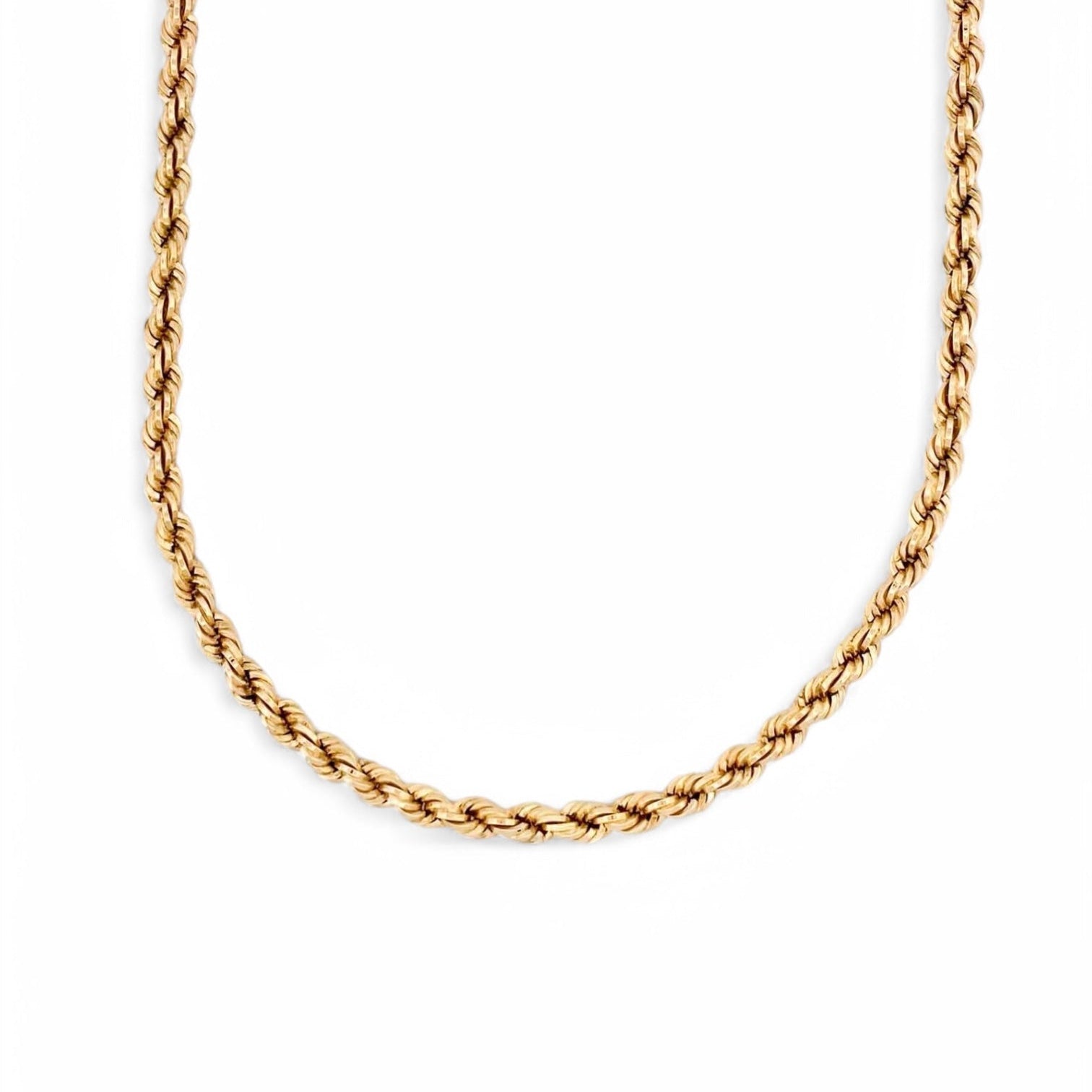 Cadena de oro amarillo de 18kt de cordón salomónico. La cadena mide 51cm de largo y dispone de un cierre cajón. Cadenas baratas de oro amarillo de 18kt baratas.