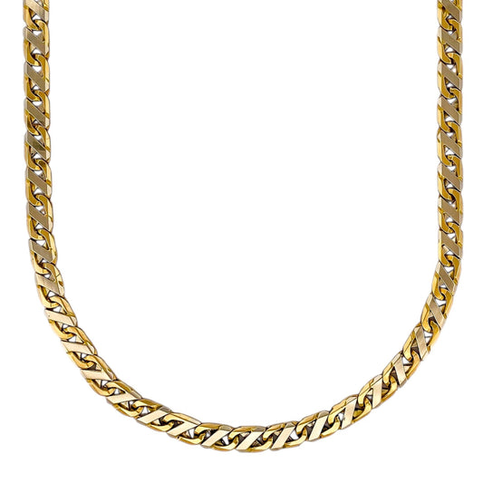 Comprar collar bicolor realizado en oro amarillo y oro blanco de 18kt con cadena de eslabones planos con un cierre tipo mosquetón. Envío gratis. Joyería Ian'Or.