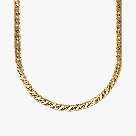 Comprar collar bicolor realizado en oro amarillo y oro blanco de 18kt con cadena de eslabones planos con un cierre tipo mosquetón. Envío gratis. Joyería Ian'Or.